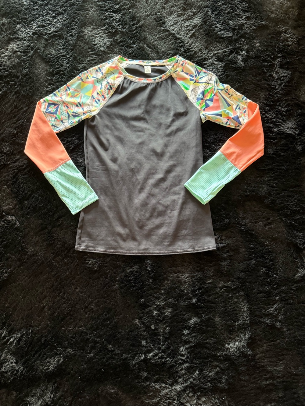 Roxy Colorblock Long Sleeve Swim Coverup - Gray, Coral & Mint